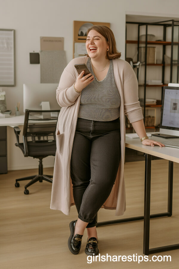 Soft duster cardigan with striped top