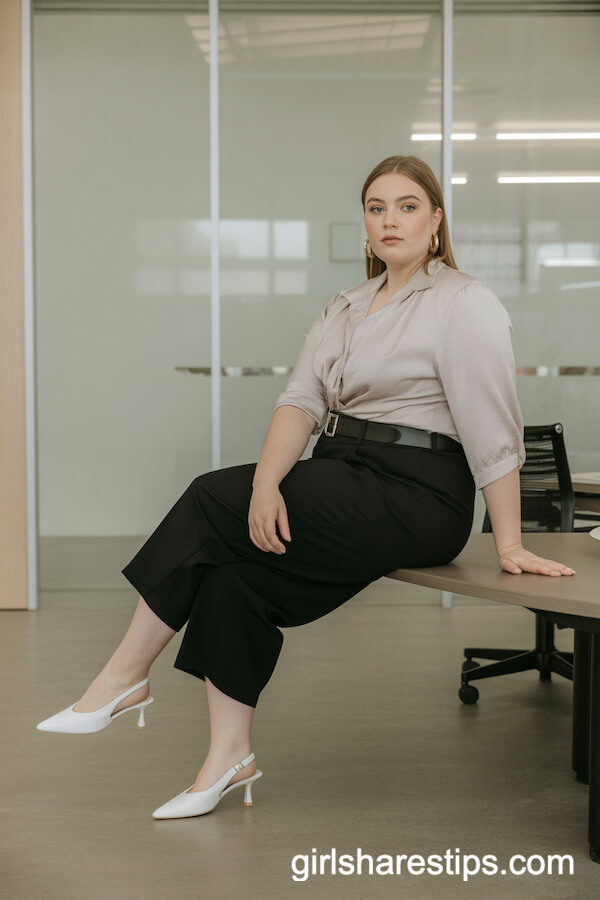 Airy blouse with black culottes