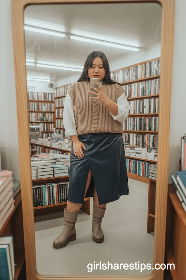 Faux Wrap Skirt and Knit Vest