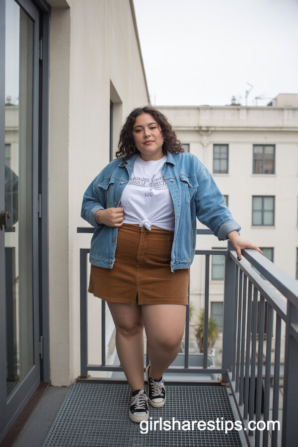 Corduroy Skirt and Denim Jacket