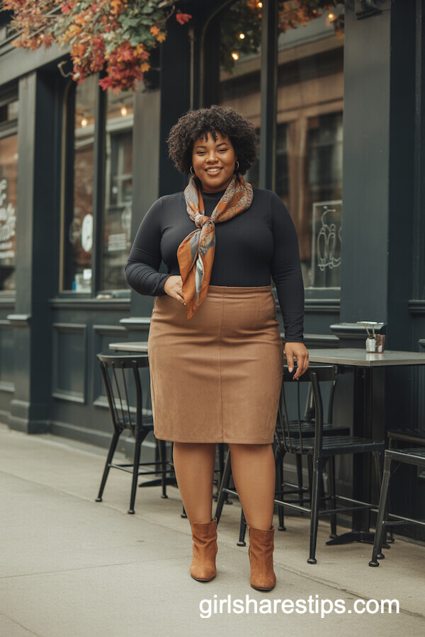 Faux Suede Skirt and Wrap Scarf