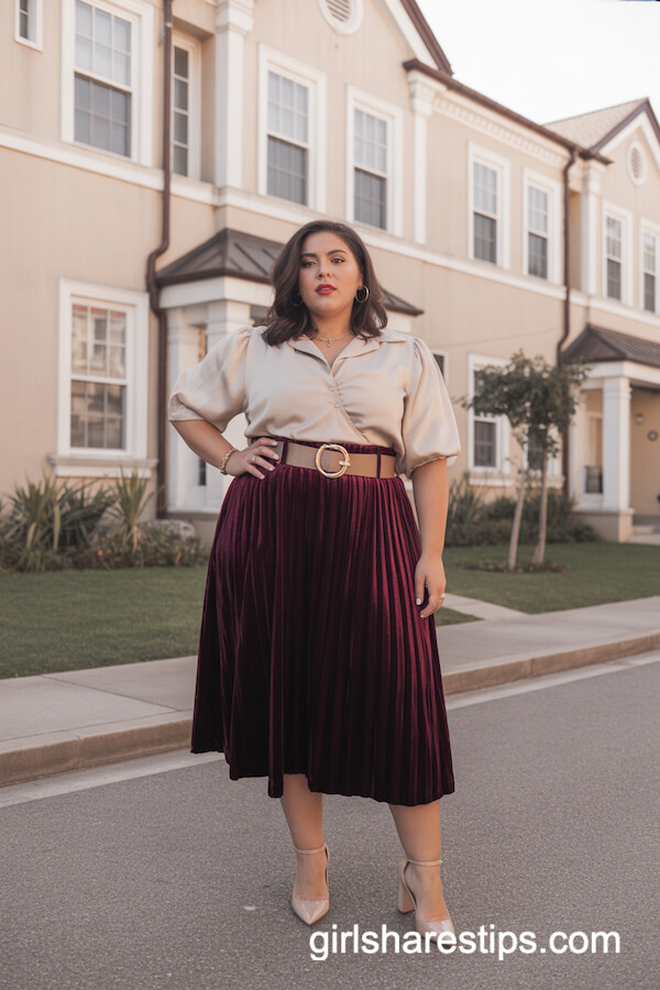 Velvet Midi Skirt Statement Belt