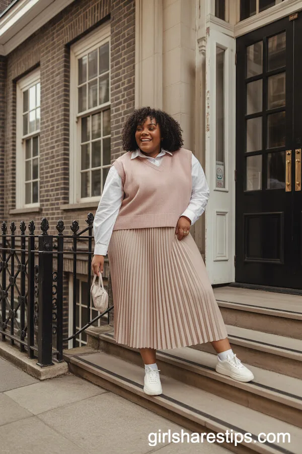 Pastel Sweater Vest, Pleated Skirt, and Sneakers Combo