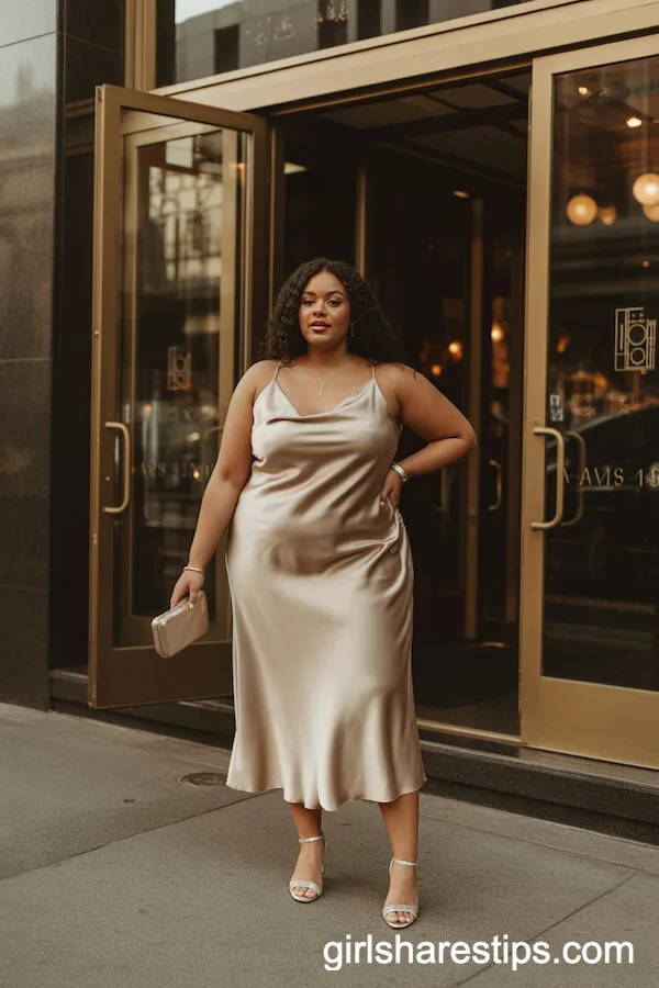 Champagne Satin Slip Dress with Minimal Accessories