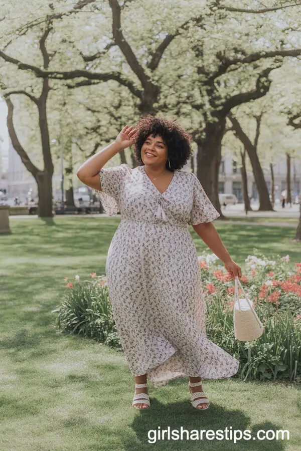 Floral Maxi Dress with Flutter Sleeves and Sandals