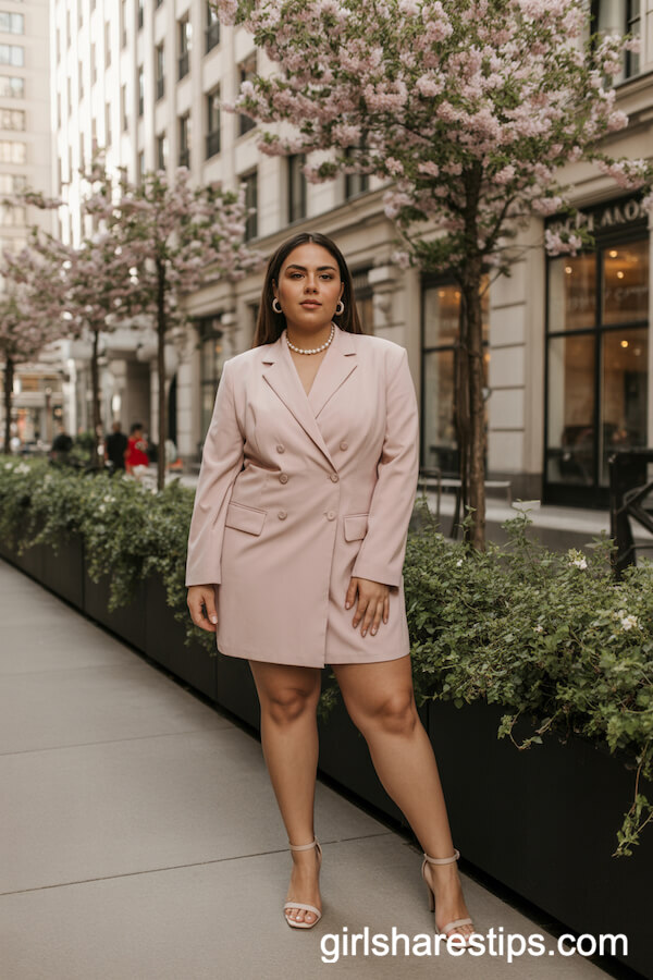 Blush Pink Blazer Dress with Nude Strappy Heels