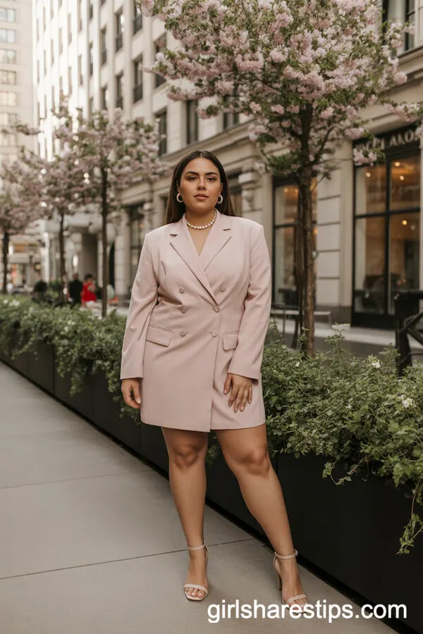 Blush Pink Blazer Dress with Nude Strappy Heels