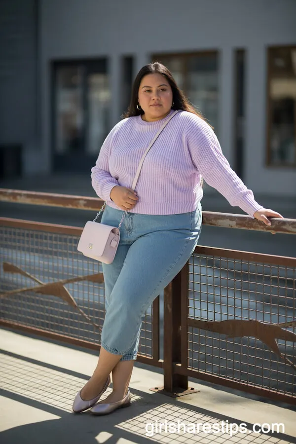 Pastel Knit Sweater Cropped Jeans Ballet Flats