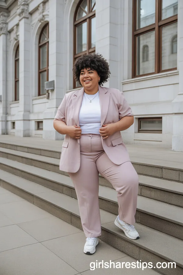 Pastel Pantsuit Paired with Sneakers
