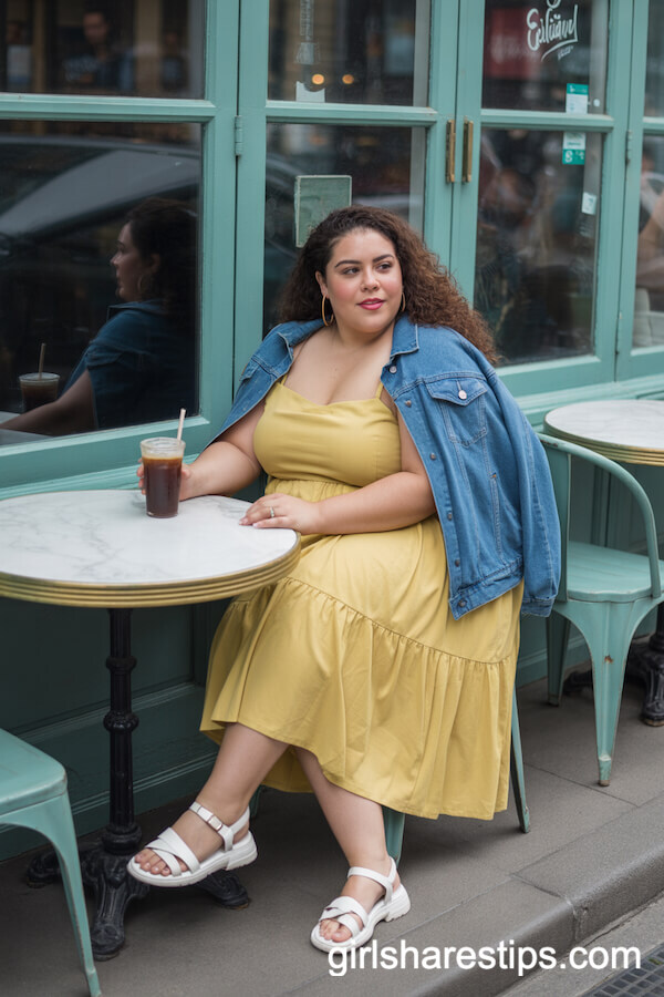 Yellow Sundress with Blue Denim Jacket