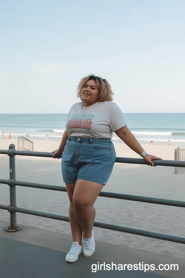 High-Waisted Denim Shorts and Cute Graphic Tee