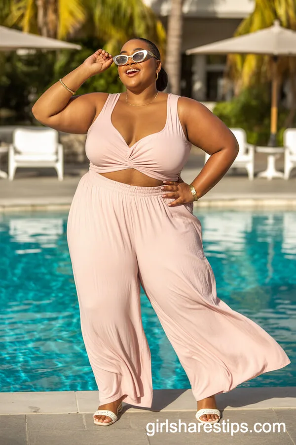 Light Pink Palazzo Pants with Matching Crop Top