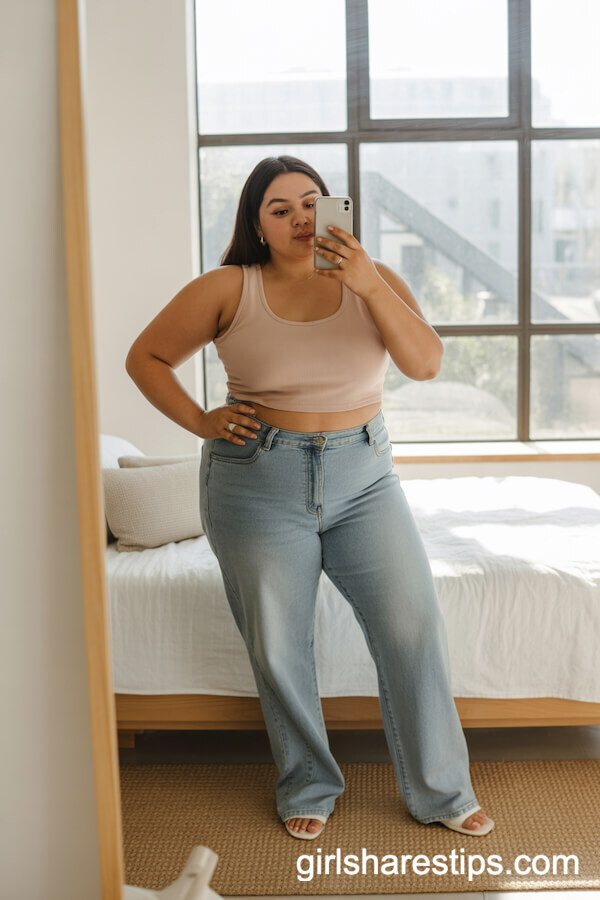 Fitted Crop Top and High Waist Jeans