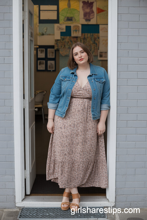 Floral Maxi Dress with Denim Jacket