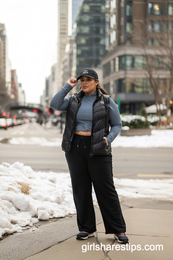 Sporty Puffer Vest with Wide Leg Sweatpants