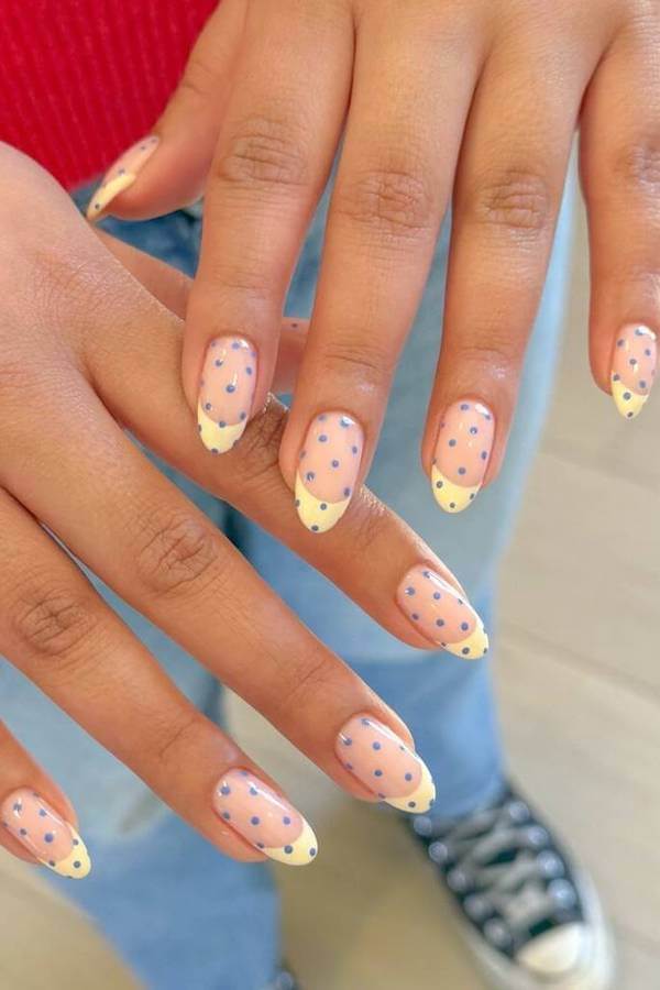 Pastel Yellow French Tip Polka Dot Nails