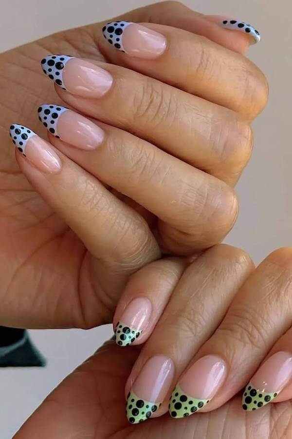 Blue and Green French Tip Polka Dots