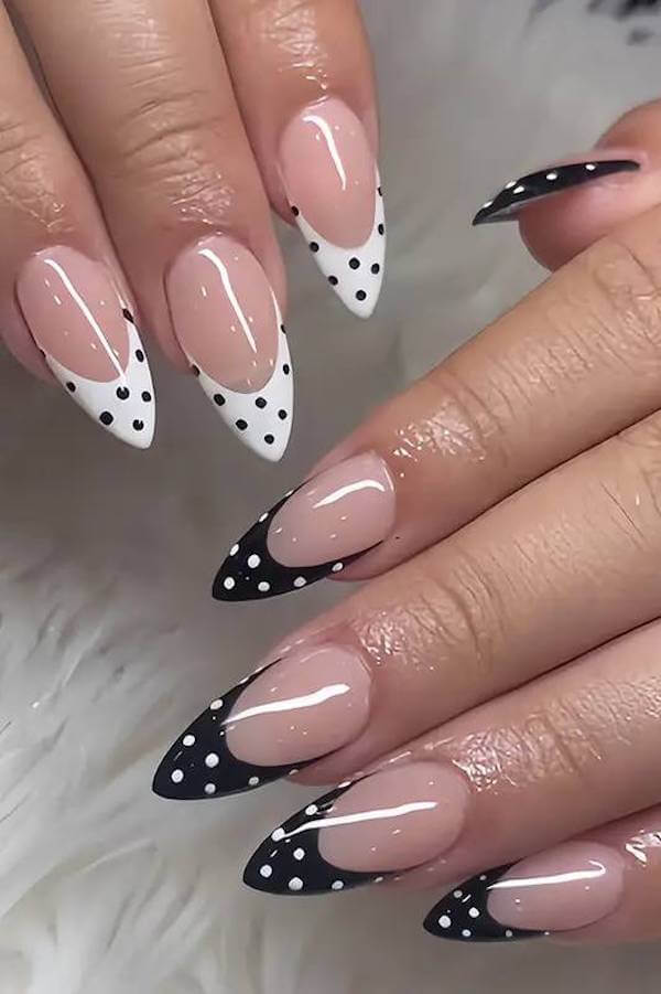Black and White Pointed Polka Dot Tips