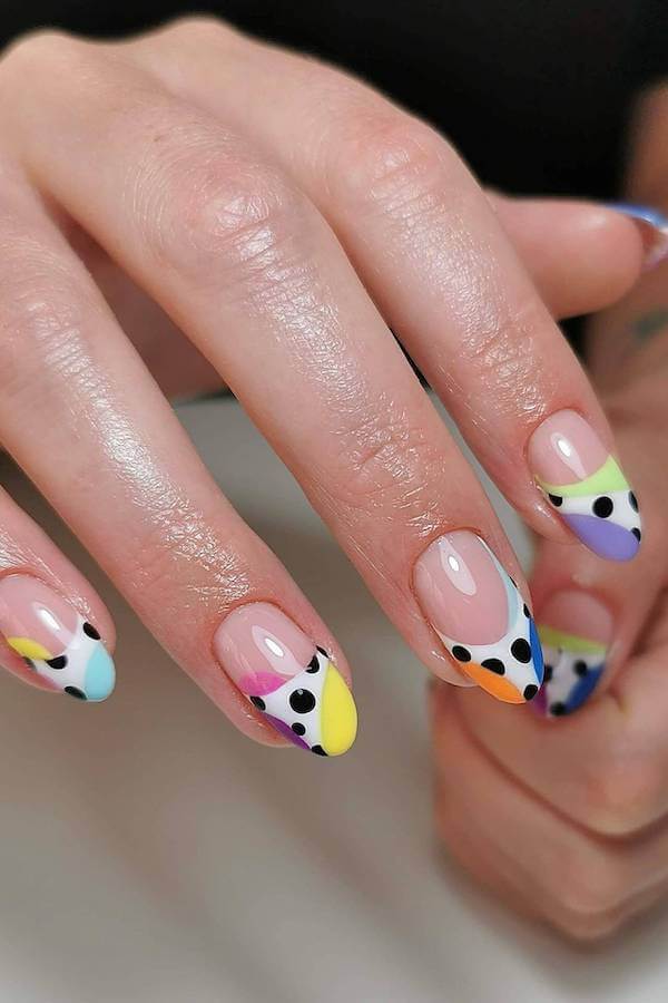 Colorful Pastel French Polka Dot Nails