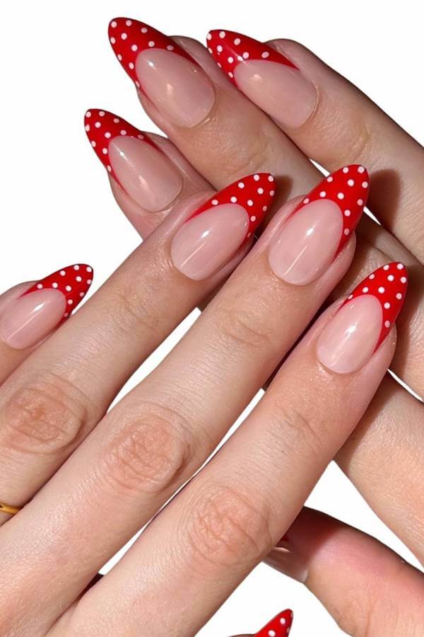 Red French Tip Polka Dot Nails