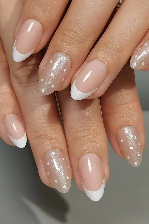 Classic White French with Shimmer Polka Dots