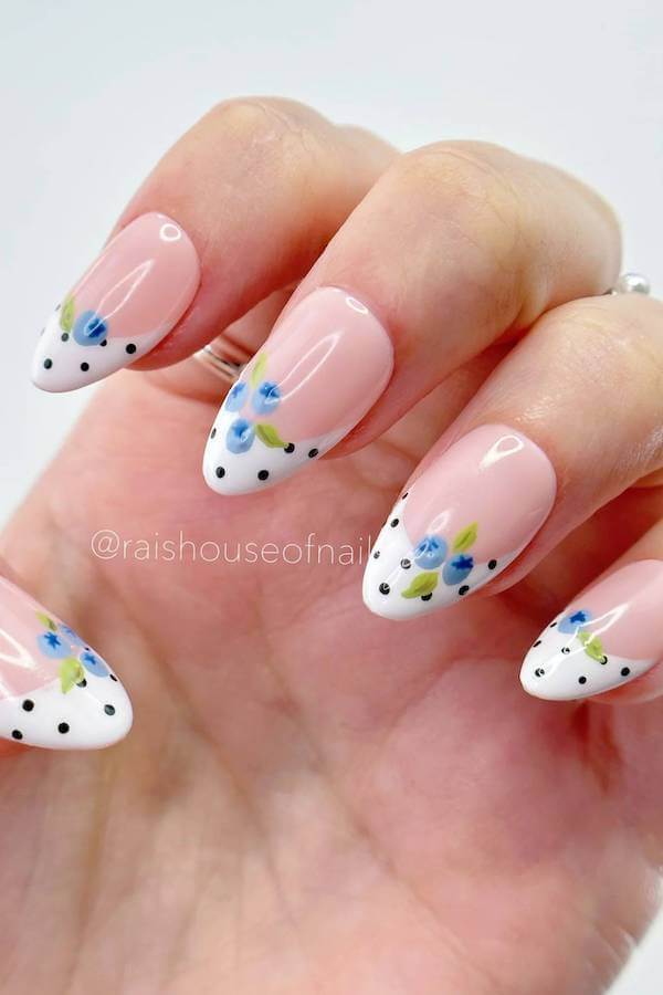 White Floral Polka Dot French Tips