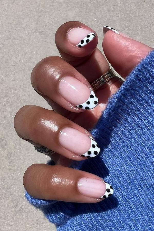 Monochrome Polka Dot French Tips