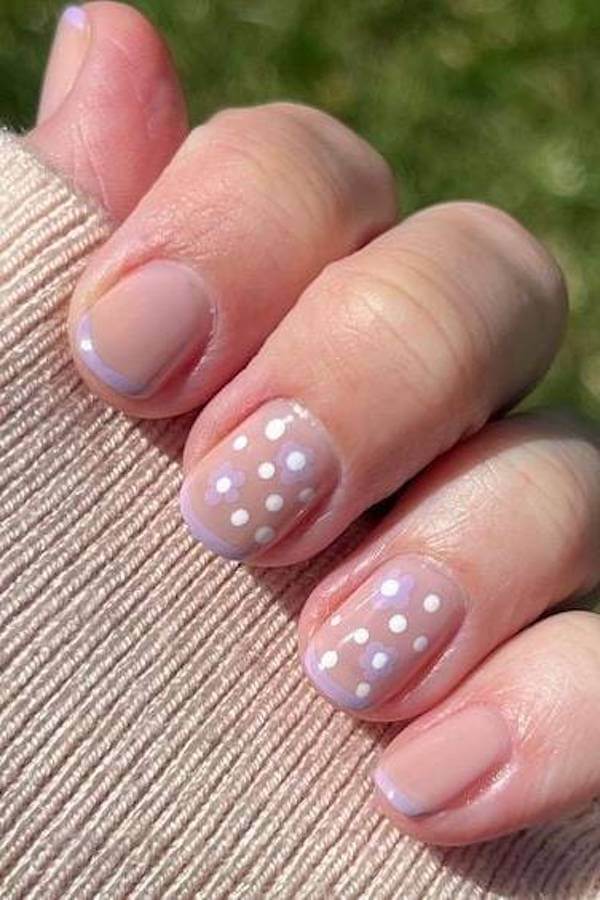 Pastel Purple French with White Polka Dots
