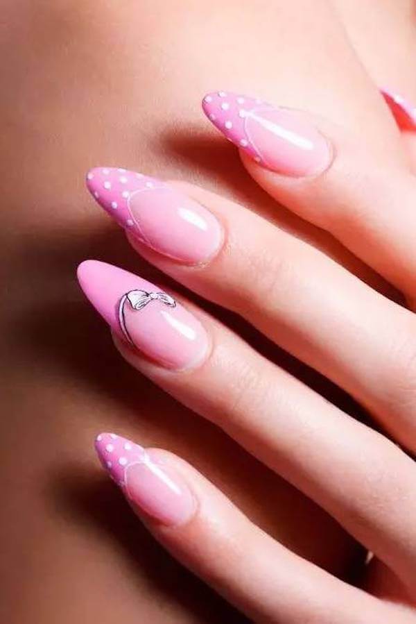 Pink Polka Dot Tips with Bow Accent
