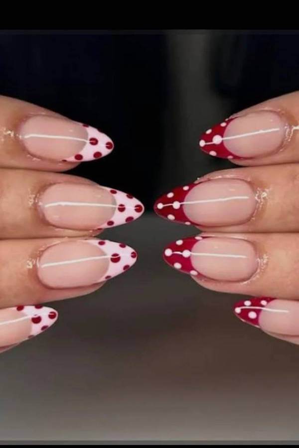 Pink and Red Polka Dot French Tips