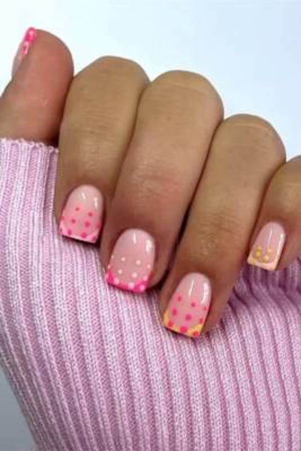 Colorful Pink Polka Dot French Tips