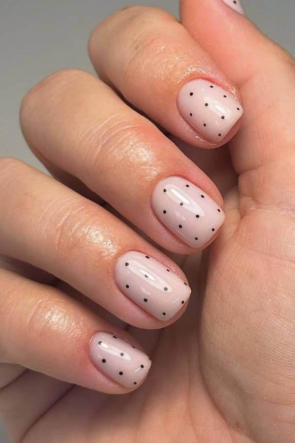 Sheer Nude Nails with Tiny Black Dots