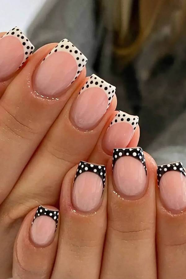 Polka Dot French Tip Square Nails