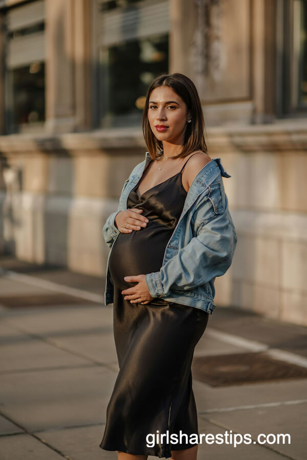 Black Silk Slip Dress with Denim Jacket