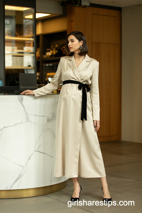 Cream Wrap Blazer Dress