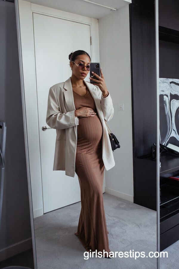 Brown Maxi Dress and Oversized Blazer