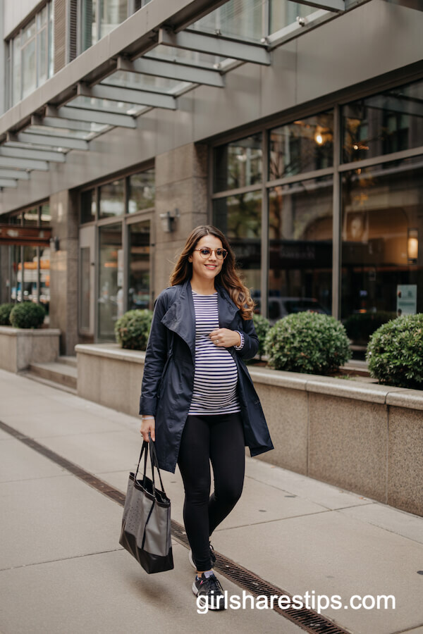 Navy Wrap Coat and Black Leggings