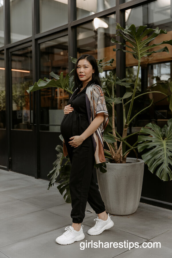 Black Maternity Jumpsuit with Patterned Scarf