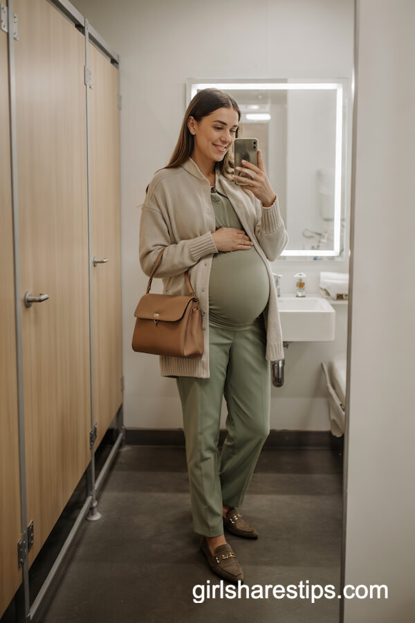 Sage Trousers with Cream Knit Top