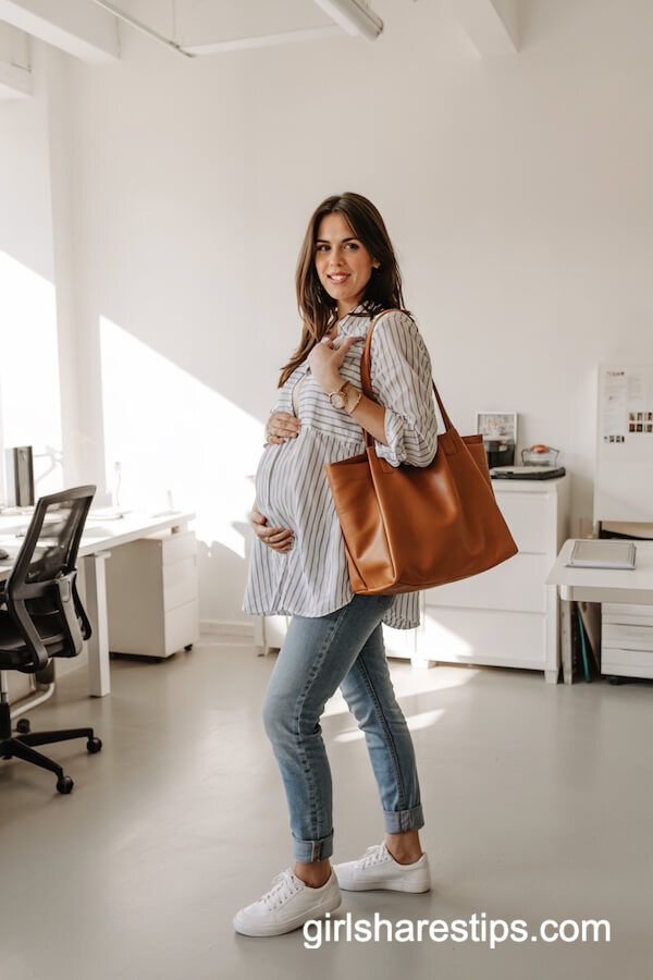 Pinstriped Shirt and Skinny Maternity Jeans