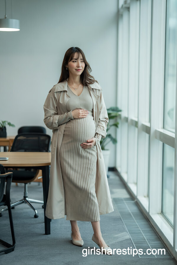 Beige Knit Set with Lightweight Trench