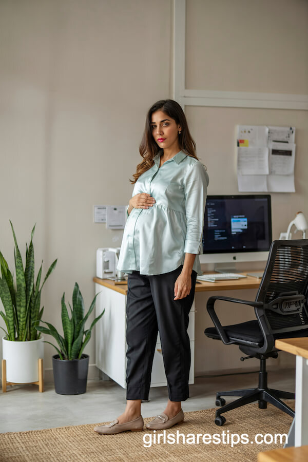 Powder-Blue Blouse and Cropped Slacks