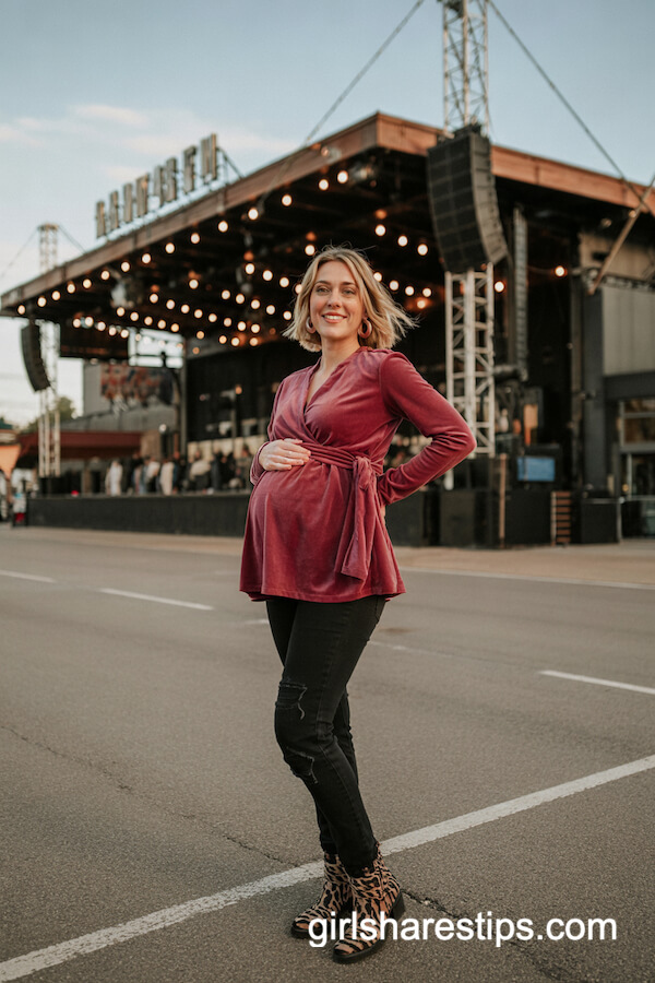 Velvet Wrap Top and Maternity Jeans Combo