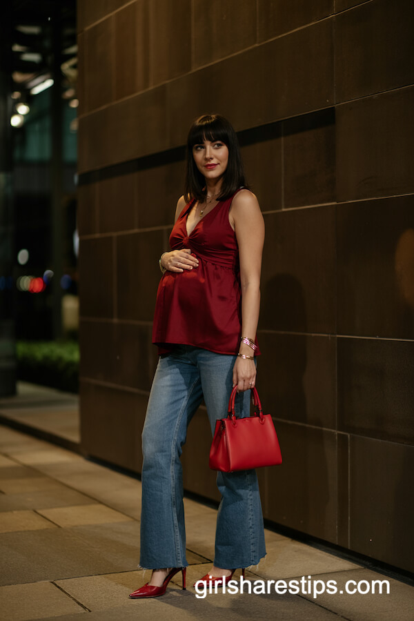 Red Top and Flared Jeans Concert Look