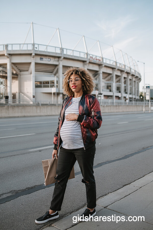 Bomber Jacket with Striped Maternity Tee