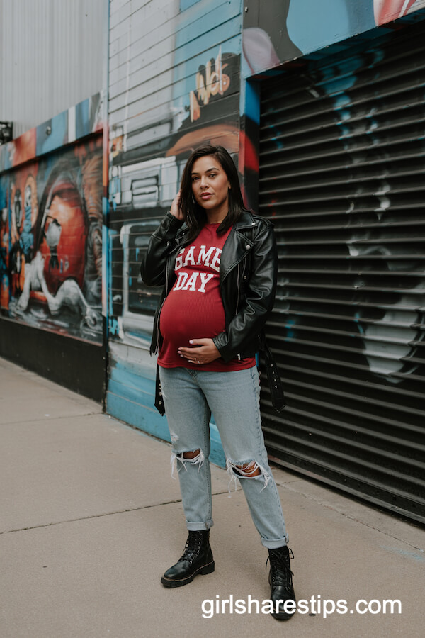 Moto Jacket with Red Game Day Maternity Top