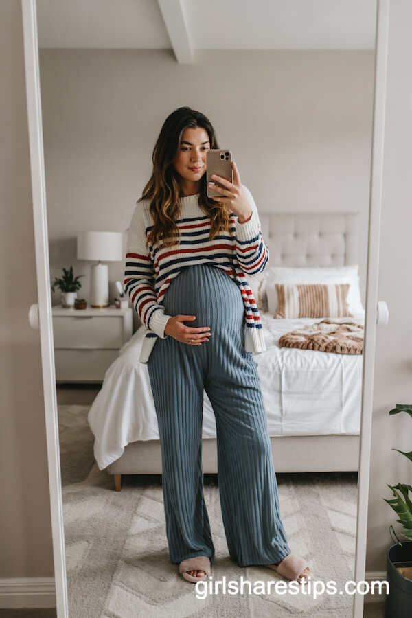 Striped Sweater and Wide Leg Maternity Pants