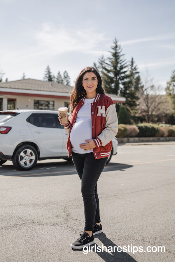 Varsity Jacket and Skinny Maternity Jeans