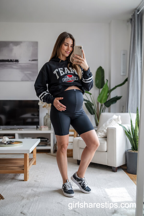 Cropped Team Hoodie and Maternity Bike Shorts