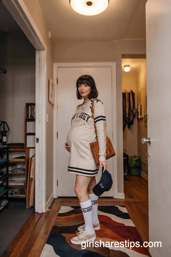 Maternity Varsity Mini Dress with Sneakers